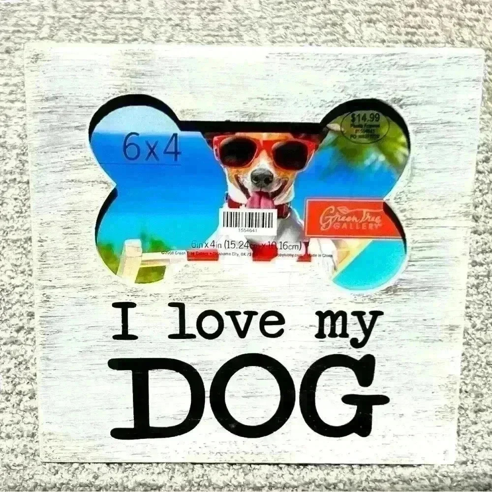 NEW 6x4 Photo Frame - I LOVE MY DOG - with cute Bone shaped picture cutout